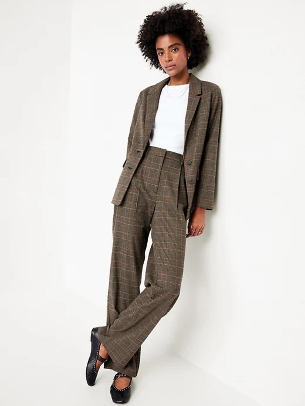 NWOT Old Navy Relaxed Twill Blazer Brown Plaid Size Medium